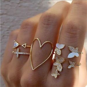 Fashion Hollow Heart Butterfly Ring Set For Women Shining Crystal